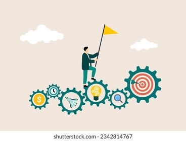 Business mentor helps to improve career, help and self development strategy flat style design business concept. vector illustration.	
