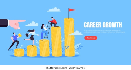 Business mentor helps improve career and money stacks growing. He holds stairs steps vector illustration. Mentorship, upskills, climb help self development strategy flat style design business concept.