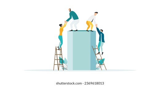 business mentor helps improve, holding stairs steps, mentorship, upskills, climb help, self development strategy flat.