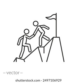 Icono de mentoría de negocios, concepto de Asistencia de mentores, ayuda en el logro de la meta, Ilustración vectorial lineal