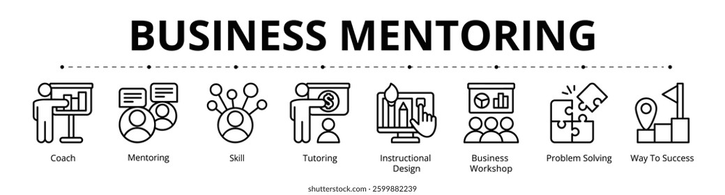 Business Mentoring Line Banner Web Icon Set Vector Illustration