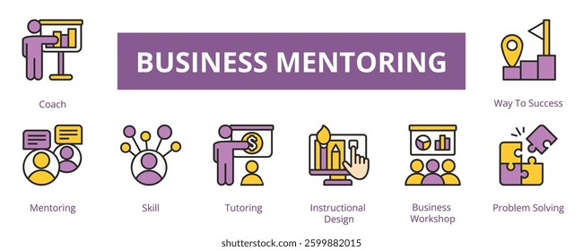 Business Mentoring Lineal Color Banner Web Icon Set Vector Illustration