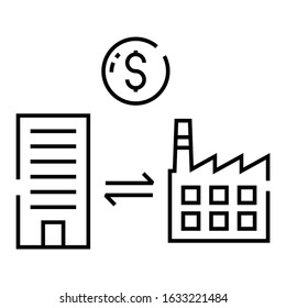 Business Merger and Acquisition Concept, Factory Plant is being  Merge into corporate Company on white background, Business and Plant with double direction arrow with Dollar sign vector icon design