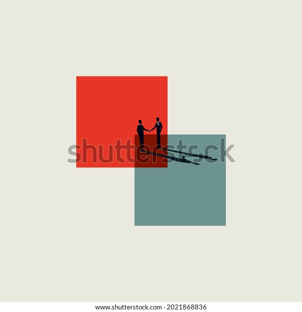 Business merger, acquisition and deal vector\
concept. Symbol of cooperation, partnership, handshake. Minimal\
eps10 illustration