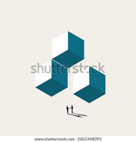 Business merger and acquisition vector concept. Symbol of joining, corporation, cooperation, deals. Minimal design eps10 illustration.