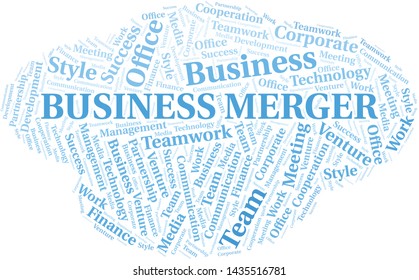 Business Merger word cloud. Collage made with text only.