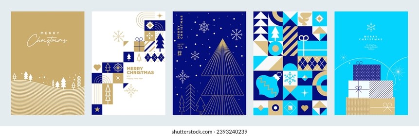 Business Merry Christmas and Happy New Year greeting cards. Set of vector illustrations for background, greeting card, party invitation card, website banner, social media banner, marketing material.