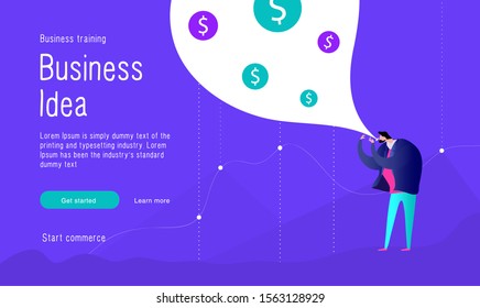 Business metaphor. 
Man inflates a financial bubble.
Compare with your trade model. Commerce enterprise. Leader skills taking to a new level your company. Vector illustration