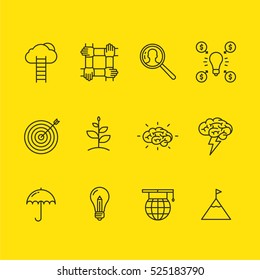Business Metaphor Minimalistic Flat Line Outline Stroke Pictogram Symbol Set Collection