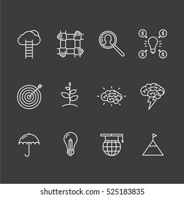 Business Metaphor Minimalistic Flat Line Outline Stroke Pictogram Symbol Set Collection