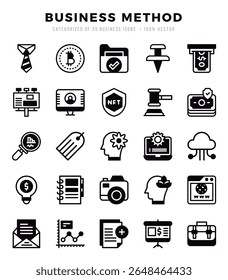 Business Method Icons Pack Estilo Lineal Preenchido. Ilustração vetorial.