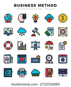 Paquete de iconos de método de negocio. Conjunto de iconos de color lineal. Conjunto de colección de iconos de color lineal.