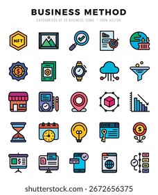 Ícones de Método Comercial definidos para site e site e aplicativos móveis.