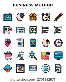 Ícones de Método Comercial definidos para site e site e aplicativos móveis.