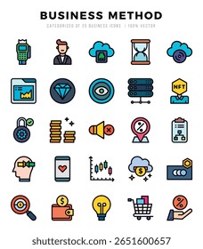 Business Method Lineal Color icons collection. 25 icon set in a Lineal Color design.