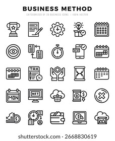 Iconos web de método de negocio en estilo lineal.