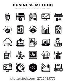Ícones da Web do método comercial no estilo preenchido linear.
