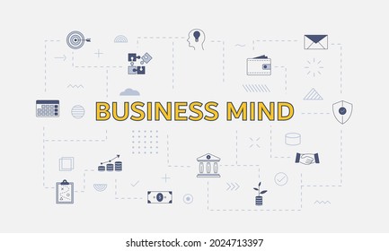 concepto de mente empresarial con conjunto de iconos con palabra grande o texto en el centro