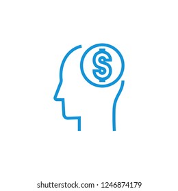 Business mind. Knowledge equal money icon. Silhouette symbol. Human brain with dollar sign