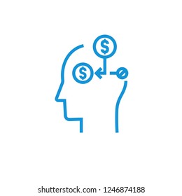 Business mind. Knowledge equal money icon. Silhouette symbol. Human brain with dollar sign