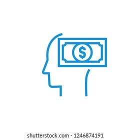 Business mind. Knowledge equal money icon. Silhouette symbol. Human brain with dollar sign
