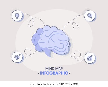 Business Mind Map Infographic with 4 Steps on Grey Background.