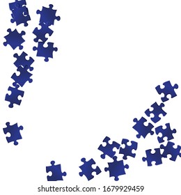 Business mind-breaker jigsaw puzzle dark blue pieces vector background. Scatter of puzzle pieces isolated on white. Teamwork abstract concept. Jigsaw pieces clip art.