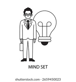 Business mindset icon, professional thinking, growth strategy flat illustration