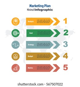 business minimal 3d infographic template, 5 steps marketing plan infographic layout, vector design element with icons