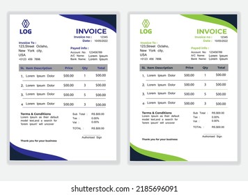 Business Minimal Corporate Invoice design template vector illustration bill form price invoice. Creative invoice template and stationery design payment agreement design template  Cash Memo, Vector Quo