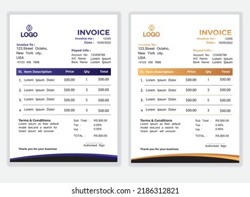 Business Minimal Corporate Invoice design template vector illustration bill form price . Creative template and stationery design payment agreement design template  Cash Memo, Vector Quotation Design T