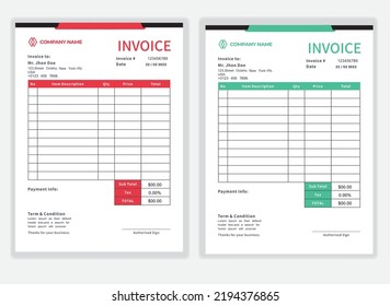 Business Minimal Corporate Invoice design template vector illustration bill form price . Creative template and stationery design payment agreement design template  Cash Memo, Vector Quotation Design