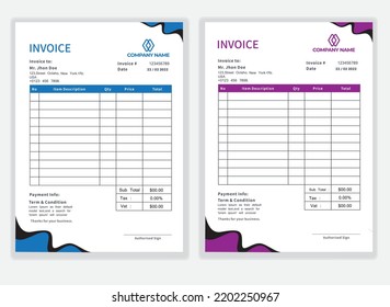 Business Minimal Corporate Invoice design template vector illustration bill form price . Creative template and stationery design payment agreement design template  Cash Memo, Vector Quotation Design