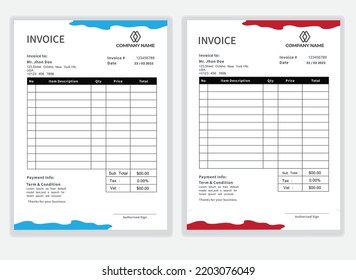 Business Minimal Corporate Invoice design template vector illustration bill form price . Creative template and stationery design payment agreement design template  Cash Memo, Vector Quotation Design