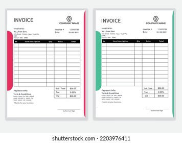 Business Minimal Corporate Invoice design template vector illustration bill form price . Creative template and stationery design payment agreement design template  Cash Memo, Vector Quotation Design