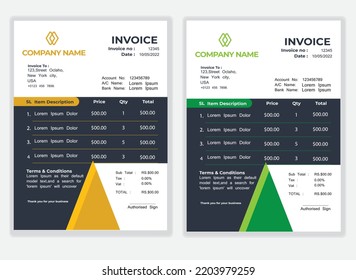 Business Minimal Corporate Invoice Design Template Vector Illustration Bill Form Price . Creative Template And Stationery Design Payment Agreement Design Template  Cash Memo, Vector Quotation Design