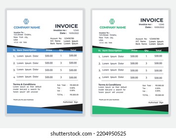 Business Minimal Corporate Invoice design template vector illustration bill form price . Creative template and stationery design payment agreement design template  Cash Memo, Vector Quotation Design