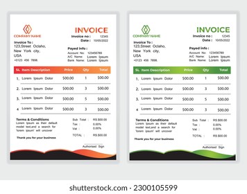 Business Minimal Corporate Invoice design template vector illustration bill form price . Creative template and stationery design payment agreement design template Cash Memo, Vector Quotation Design