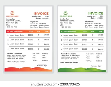 Plantilla de diseño de factura corporativa mínima de negocio, precio de formulario de ilustración vectorial de la factura. Plantilla creativa y diseño de papelería modelo de diseño de acuerdo de pago Cash Memo, Vector Quotation Design