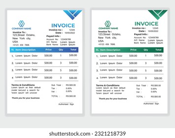 
Business Minimal Corporate Invoice design template vector illustration bill form price . Creative template and stationery design payment agreement design template Cash Memo, Vector Quotation Design