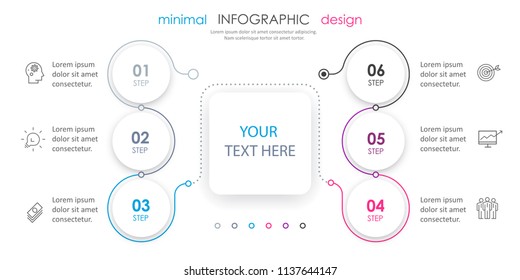 Business minimal Infographic design template with icons and 5 options or steps.  Can be used for process diagram, presentations, workflow layout, banner, flow chart, info graph.