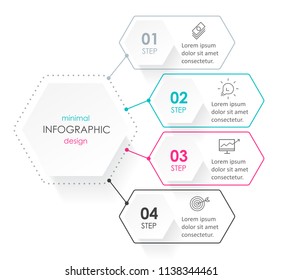 Business minimal Infographic design template with icons and 4 options or steps.  Can be used for process diagram, presentations, workflow layout, banner, flow chart, info graph.