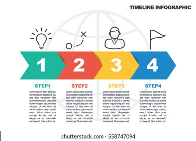 Business Minimal Infographic Template, 4 Steps Timeline Infographic Layout, Vector Design Element With Icons