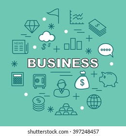 business minimal outline icons, vector pictogram set