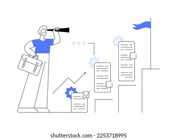 Business mission abstract concept vector illustration. Mission statement, business goals and philosophy, company vision, core values, customer engagement, loyalty and satisfaction abstract metaphor.