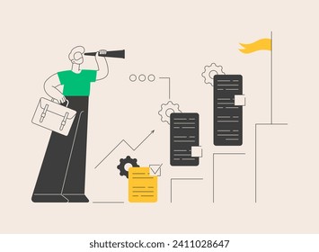 Business mission abstract concept vector illustration. Mission statement, business goals and philosophy, company vision, core values, customer engagement, loyalty and satisfaction abstract metaphor.