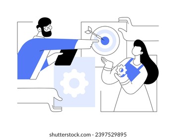 Ilustraciones de vectores de dibujos animados aisladas de misión empresarial. Grupo de personas trabajan juntas, con misión de negocios común, idea de emprendedor, gestión de empresas, cartoon de vector de visión de asociación.