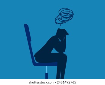 Business mistakes. Failed businessman holding his head sitting alone in a chair 