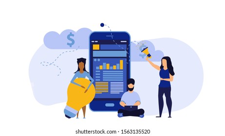 Business mobile bank concept illustration vector. Digital work account bill cash. Workshop approved buy cashless commerce. Finance transaction banking money design. Banner online technology transfer