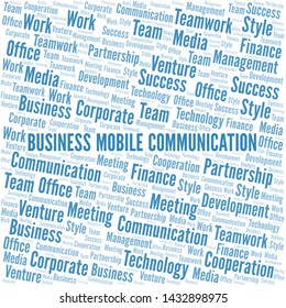 Business Mobile Communication word cloud. Collage made with text only.